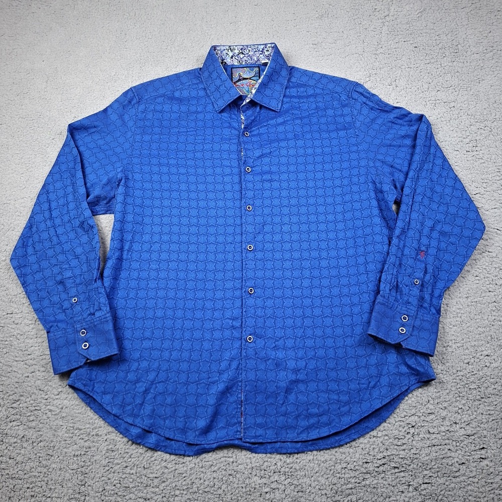 Robert Graham Shirt 2X Blue Trippy Geometric Flip Cuff Classic Fit Button Up